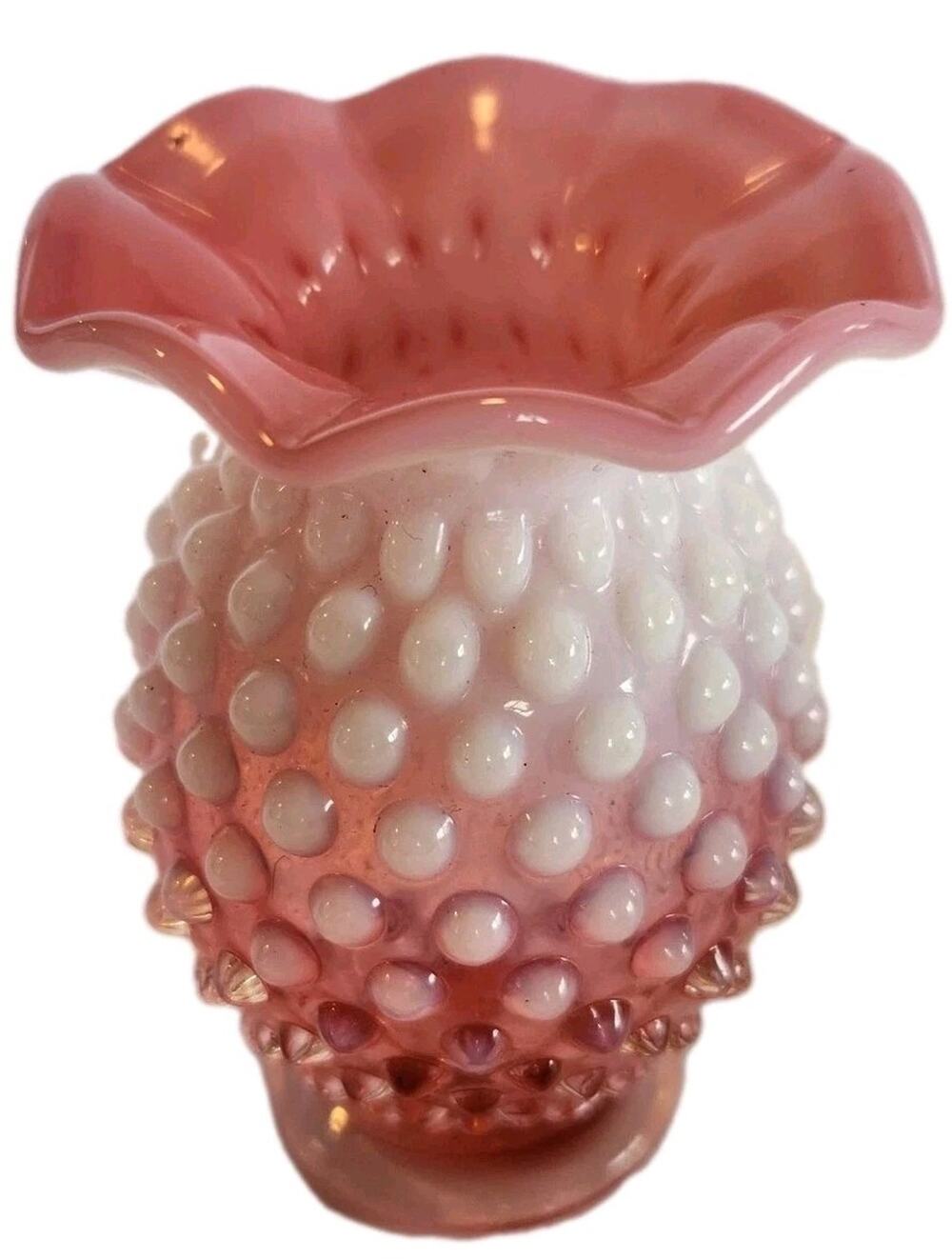 Vintage MCM Fenton Cranberry Opalescent Hobnail Bud Vase 3.75" Tall w/ Gradient